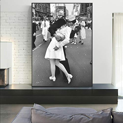 Der Kuss am Times Square, alte Fotokunstwerke, Vintage-Leinwand-Wandkunst, Gemälde, Retro-Dekor, gerahmt und dehnbar, XXL 70 x 100 cm
