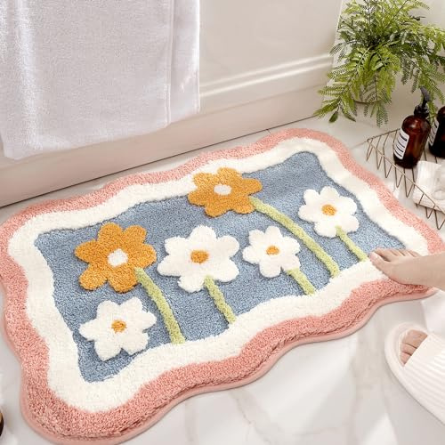 PTAEXCEL Cute Bath Mat, 32 x 20 Extra Soft Pink Bathroom Rugs, High Absorbent Flower Area Rug, Non Slip Machine Washable Bathroom Mat, Great for Indoor Bathtub Bedroom Floor