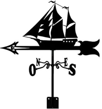 Segelboot Silhouette Wetterfahne Edelstahl Wetterhahn Messwerkzeug Windrichtungsanzeige Kit Dachdekoration Modern Bauernhaus inspiriertes Segelboot Cottage Schwarz Finish
