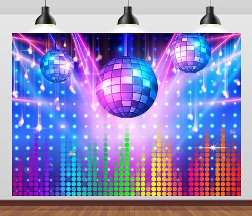 CORFOTO 10x6.5ft Fabric Sparkling Disco Ball Backdrop Photography Vintage 70s 80s 90s Stage Background Night Club Neon Dance Party Decorations Photoshoot Booth Studio Props