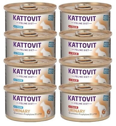 Feline- Diet Bundle für Kattovit Urinary Kalb & Thunfisch 8 x 85g | Struvitstein-Prophylaxe FLUTD (C-Rezeptur) | Zur Verringerung von Struvitsteinrezidiven