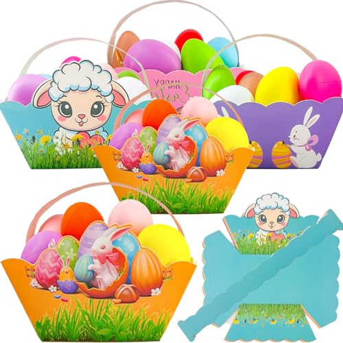 KEELYY 12 Cestino Pasquale per Bambini, Cesti Pasquali Fai da Te in Carta, Cestino Pasquale da Riempire, Cestino Pasquale con Manico, per Piccoli Oggetti e Decorazione, Decorazione Pasquale