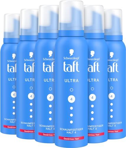 Schwarzkopf Taft Schaumfestiger Ultra (6 x 150ml), Haltegrad 4, Haarschaum für alle Haartypen, stärkt das Haar, vegane Formel*