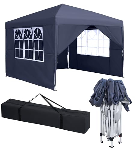 XINZI Pavillon 3x3m Faltpavillon mit Wasserdicht Dach und 4 Seitenteilen Stabil Winterfest Gartenpavillon Höhenverstellbar Faltbar Partyzelt UV-Schutz 50+ Gartenzelt Camping Pavillion, Anthrazit