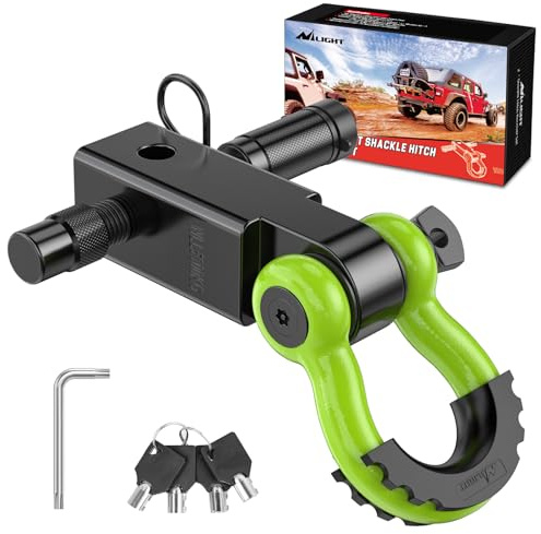 Nilight Anti-Theft Shackle Hitch Receiver 2Inch 45000 LBs Breaking Strength 3/4 Anti-Theft D Ring Shackle 5/8 Trailer Hitch Lock Pin Heavy Duty Solid Towing Kit for Trucks Off Road(Green&Black)