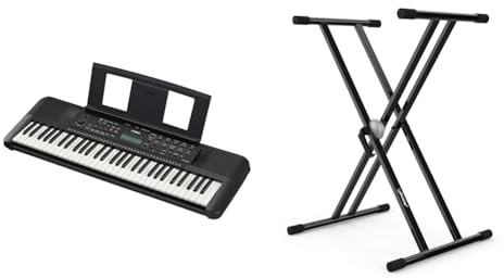 Yamaha PSR-E283 Teclado portátil para principiantes, con 410 voces de instrumentos & Audibax - Onyx 130 Soporte Piano - Estructura Tijera Doble - Anclajes Easy Lock