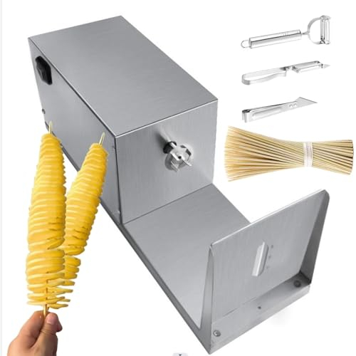 Macchina Elettrica Per Patatine In Acciaio Inossidabile | Affettatrice Veloce Per Patatine | Macchina Per Patatine Cicloniche | 3 Strumenti Per Sbucciare E 100 Bastoncini Di Bambù,Silver