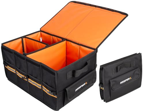 KEEPER Standard Trunk Organizer, 48L, Multi-Compartment Collapsible Car Organizers and Storage, Non-Slip Bottom, Suitable for SUV, Minivan, and Cars