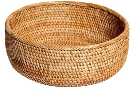 Fruteros de Cocina Cesta redonda de frutas de ratán - Cestas de pan for servir, Cesta for servir frutas, Tazón de mimbre, Cesta de frutas de ratán, Tazón de ratán, Tazón de frutas de ratán Cesta de Fr