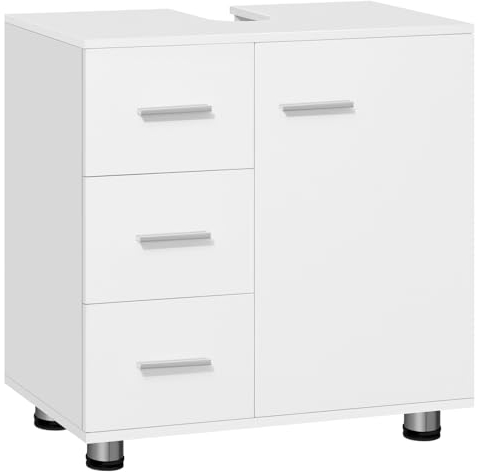 EUGAD Waschbeckenunterschrank, Badezimmerschrank mit 3 Schubladen, 2 Fächer hinter Tür, verstellbare Ablage, Badezimmer Unterschrank, Waschtischunterschrank weiß, 60x60x30 cm
