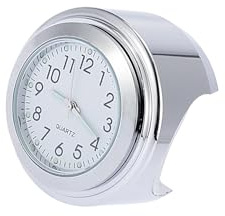 Motoforti 22-25mm 7/8 to 1 Motorcycle Handlebar Mount Watch Dial Clock Set with Anti-Skid Pad Wrench Universal Waterproof Silver Tone White Panel Long-lasting