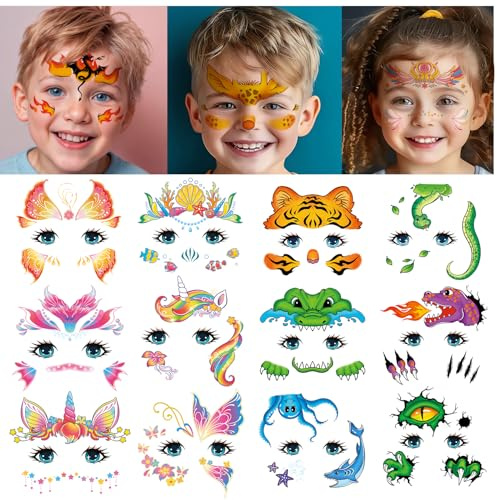Leesgel Gesichtstattoos für Baby Mädchen Schminke, 24 Blätter Kinder Gesichtstattoo Karneval, Geburtstagsgeschenk Zubehör, Kinderspielzeug und Gadgets