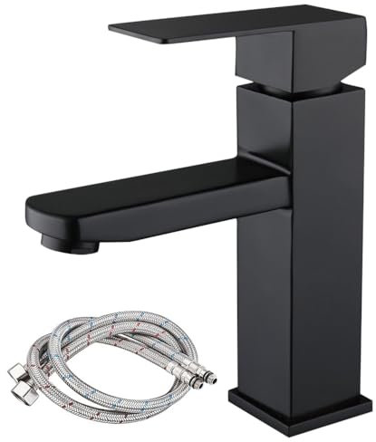 Mineup Wasserhahn Bad Schwarz, Waschtischarmatur, Waschbeckenarmatur, Mischbatterie Waschbecken, Badarmatur Waschbecken, Einhebelmischer,Wasserhahn, Waschbecken Armaturen Schwarz Mit 60cm Rohr