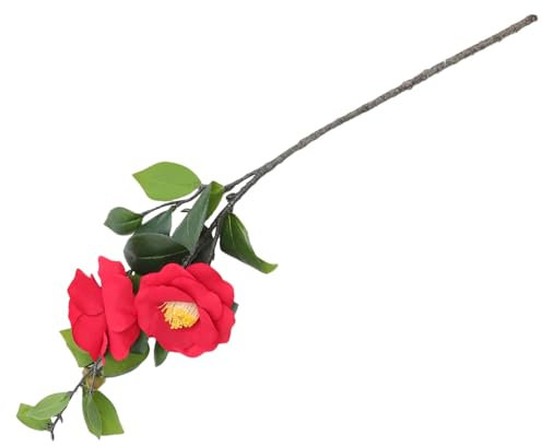 QUMIIRITY Künstliche Camellia Blume Deko Aus Kunststoff Für Tischdekoration Wohnzimmer Hochzeit Wiederverwendbare Florale Dekoblume in Rot Mit Spiegeloptik