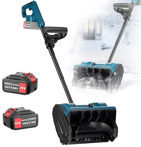 Pala da neve senza fili – Spazzaneve elettrico a batteria da 21 V, larghezza di sgombro, direzione regolabile a 45°, distanza di lancio, design pieghevole per terrazze e passerelle, include 2 batterie