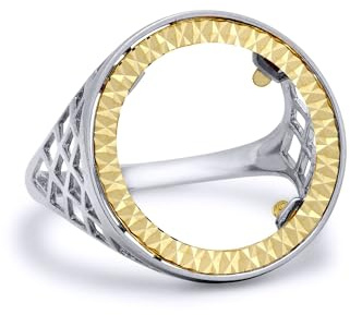 Jewelco London 925 Sterling Silver Basket 10th Ounce Krugerrand Brittania Coin Mount Ring - 9ct Gold Bezel