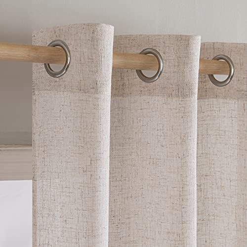 MIULEE Juego de Cortinas de Lino Translúcido con Ojales Natural 245x200 cm | 2 Piezas, Visillo Lino para Dos Puertas de Balcón Cortinas, Modernas Decorativas para Salón Dormitorio Habitación