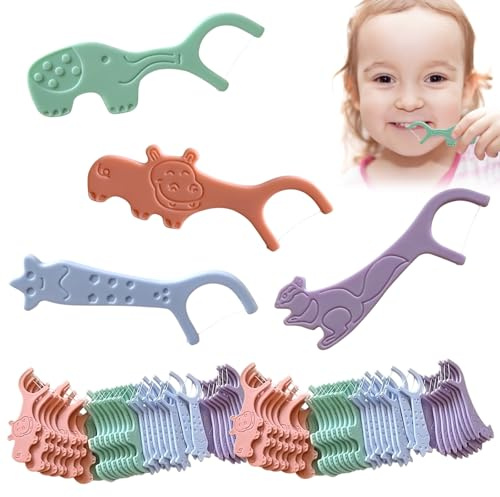 Simsky 2 confezioni da 40 pezzi di filo interdentale per bambini, stick di filo interdentale - Filo interdentale per la pulizia degli spazi interdentali, pulizia efficace di denti e gengive