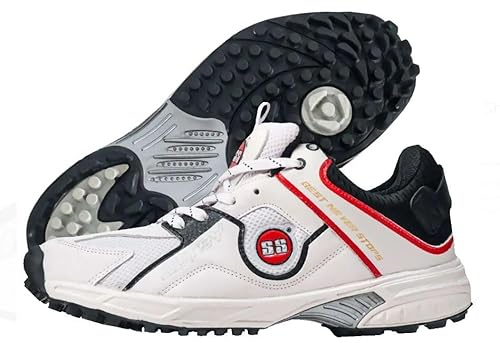 SS Cricket Gutsy Light Weight Cricket Shoes for Professional Cricket Players, with Rubber Studs, Color - White, Adult Size