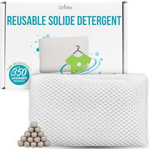ORINKO Lessive Écologique Réutilisable avec Billes de Magnésium – 350 Lavages – Sachet en Coton Lavable – Alternative Naturelle Zéro Déchet pour Lavage du Linge sans Détergent