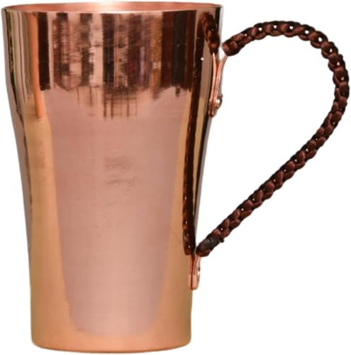 Gcljlmy Taza de cobre puro, taza de cobre de 400 ml, taza de café multifuncional de cobre, taza de agua de cobre para té, boda, agua caliente y fría (Con asa)