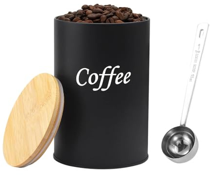 GANILITY Boîte à Café Hermétique, 500 ml Coffee Vault Hermétique de Conservation avec Cuillère en Acier Inoxydable, Boîte à Café avec Couvercle, pour Moulu, Coffee Beans, Soybeans(Noir)