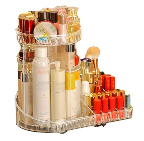 Makeup Organsier 360° Rotating Makeup Organizer with, Adjustable Cosmetic Storage Display Case for Jewelry, Makeup Brushes, Lipsticks and More - Large Capacity Cosmetic Organiser
