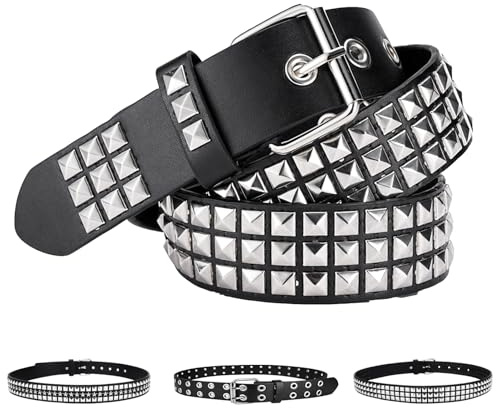 AUNGCSHE Punk Nietengürtel Damen und Herren, HerrenHip Hop Gürtel Damen, 110CM und 120CM Studded Belt für Jeans, Hosen, Gothic Rockwear, Punk Accessoires(Quadrat 120)