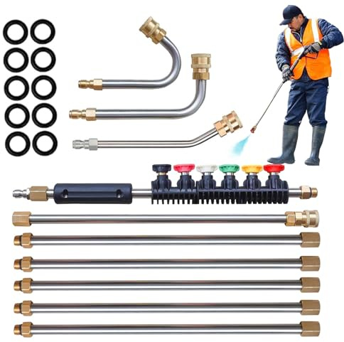 Nettoyeur de gouttière, tige télescopique pour nettoyeur haute pression, kit de rallonge pour nettoyeur haute pression 4000 PSI, tige d'extension en 10 pièces en U 6 buses