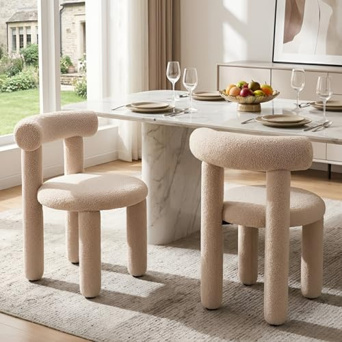 Ya-Home Moderna matsalsstolar set 2 stycken Faux Fur köksstolar med ryggstöd för matsal/vardagsrum, kaki
