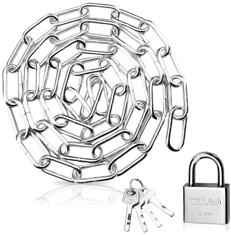 7mm x 80cm Heavy Duty Padlock and Chain, 304 Stainless Steel Link | High Security Chains Metal Gate Chains Bike Chains Lock for Motorbike Bicycle, Outdoor Anti-Theft Security with 4 Keys
