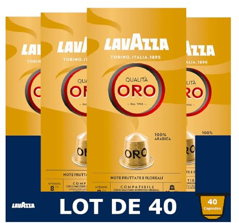Lavazza, 40 Capsules Café, Capsules Compatibles Avec les Machines Nespresso Original, 4 x Qualità Oro, 4 Paquets de 10 Capsules