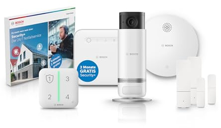Bosch Alarmsystem M, Einbruchschutz und Brandschutz mit Kameraüberwachung (innen) für Haus und Wohnung, Set inklusive Gutscheincode für 2 Monate Security+ Notfallservice gratis