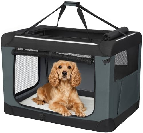 Fobyfurny Hundebox Faltbar mit 3-Türen, 76,2 x 53,4 x 53,4 cm, Grau