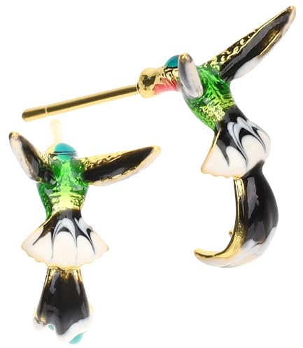 COMPUKAS 1 Paire de Boucles d'Oreilles Goujon Femme en Forme d'Oiseau-Mouche Petites Boucles d'Oreilles Oiseaux en Alliage Léger Finition Goutte d'Huile Colorée Bijoux Délicats pour