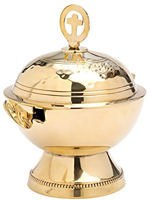 NKlaus Weihrauchfass Messing Gold, Schiffchen mit Kreuz und Löffel, 1 Stück | Höhe: 12cm; Durchmesser: 9cm; Gewicht: 0,45kg