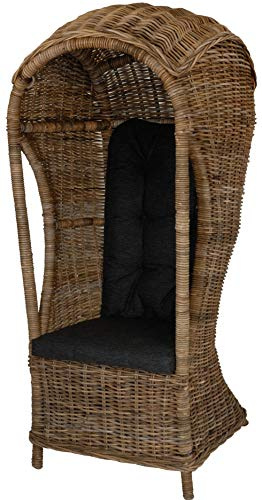 Korb-Outlet Strandkorb Optik 1-Sitzer Beach aus echtem Rattan Rattansessel Flecht-Sessel mit Dach Single für eine Person (Grau Natur)
