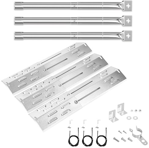 Denmay Universal Edelstahl Gasgrill Brenner & Brennerabdeckung für Enders, Taino, Barbecook, Gasgrill Ersatzteile für Charbroil, Proficook, Universal Flammenverteiler+Grillbrenner, 3er-Set