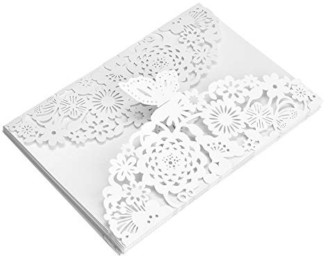 10Pcs/Set Boda de negocios personalizada tallada estilo europeo Tarjetas de invitación de fiesta Tarjetas de invitación de boda de Flora de encaje con mariposa para despedida de soltera Fiesta (#1)