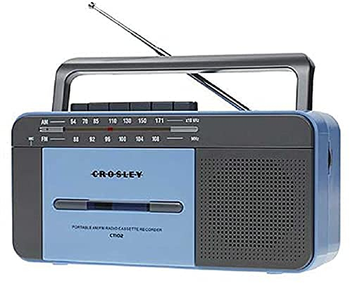 Crosley CT102 Portable Cassette Player & Recorder with AM/FM Portable Radio - Retro Bluetooth Music Player with Built-in Microphone, Auto-Stop & Speaker - Battery or Mains Powered for Home & Travel