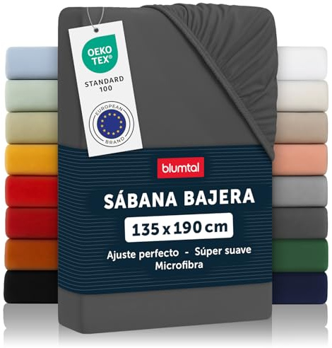 Blumtal Basics Sábana Bajera Ajustable de Microfibra Cepillada - Sábana Bajera para colchón de 25-27 cm de Altura, Cama 135: 135 x 190 x 30 cm, Antracita