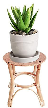 Perfect Flower Pflanzenständer Klassischer Rattan Hocker Passend Für Mid-Century Bambus Blumentopf Halter Rattan Hocker Blumenhocker Beistell Hocker Fußhocker Pflanzhocker