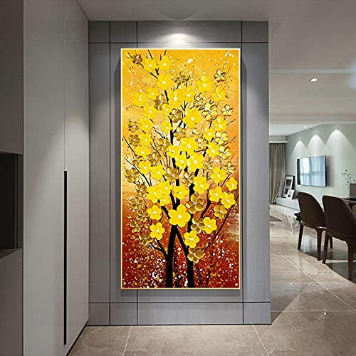 SXKJ Goldene Blume Geldbaum Malerei an der Wand Leinwand Poster und Drucke Wandkunst Abstraktes Bild für Wohnzimmer Dekor 70x140cm Rahmenlos