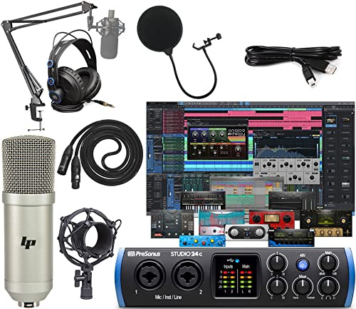 PreSonus Studio 24c 2x2 USB Type-C Audio/MIDI Recording Interface with Studio One Artist Updated Software Pack and Adjustable Boom Arm Kit + Presonus HD7 Headphones