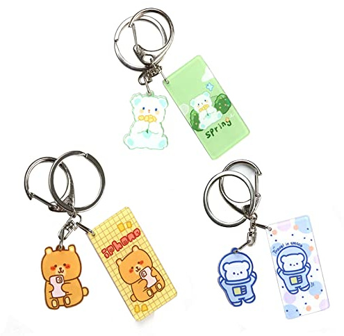 HEYU Süße Anime Schlüsselanhänger - Zweiseitige Acryl Anhänger 3er Set, Süßes Telefonzubehör (Bärenkarte)