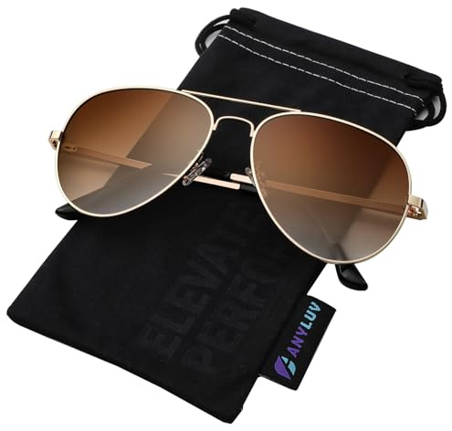 ANYLUV Pilot Sunglasses Mens, Polarised Sunglasses Men Women Classic Black Shades Metal Frame with UV Protection