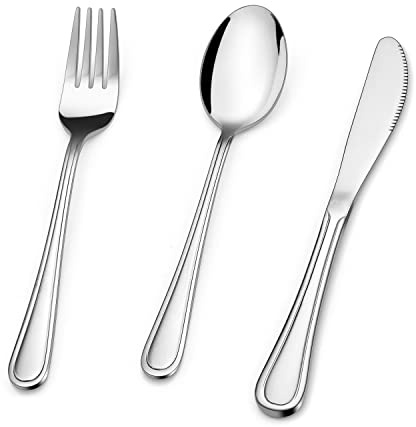 Herogo Kids Cutlery Set, 9 Pieces Stainless Steel Children's Toddler Cutlery Set, Children Safe Flatware Utensils Set Includes 3 Fork, 3 Knife, 3 Spoon, Mirror Finish & Dishwasher Safe, Metal Silver