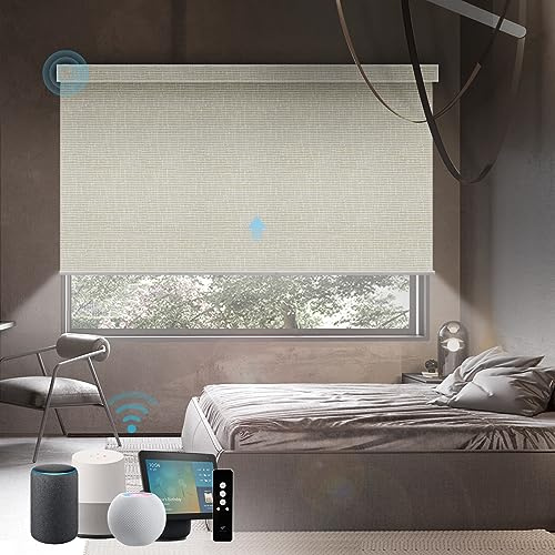 SmartWings Motorized Blinds Shades for Windows Remote Control Smart Blind Shade Work with Homekit Z-Wave Alexa Automatic Roller Shade Blackout Electric Blind Custom up 110 W X 130 H (Safari Cream)