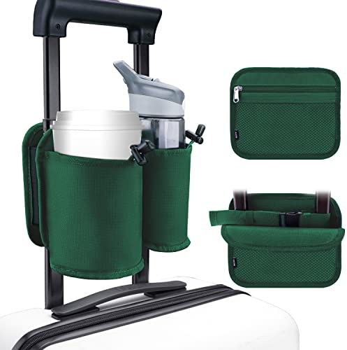 WALNEW Porte-gobelet de voyage mains libres pour bagages, porte-boissons pour boissons, tasses à café, s'adapte aux poignées de valise, accessoires de voyage, vert