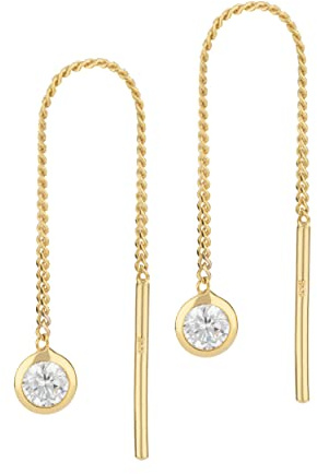 NKlaus Durchzieher Ohrringe Gold 333 mit Zirkonia hängend, 5,5 cm, 2 Stück